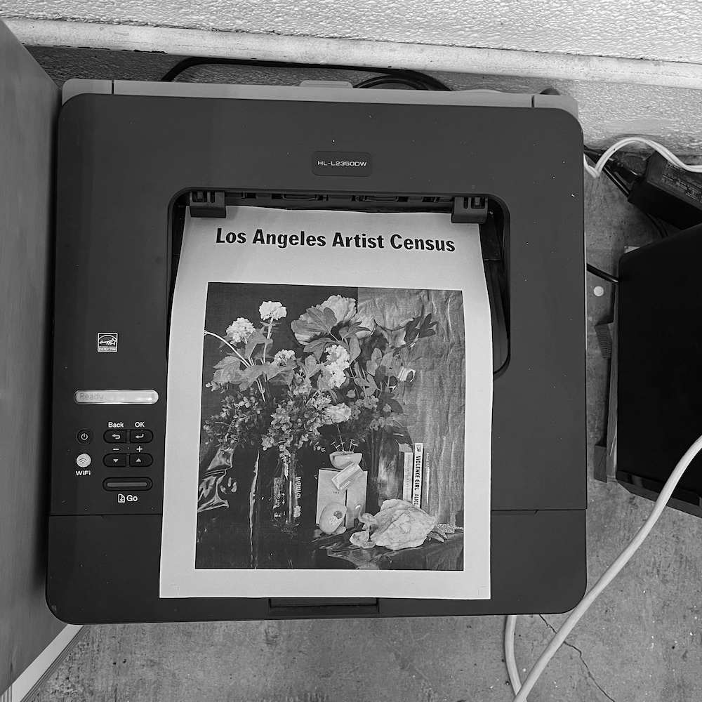 Image of Los Angeles Artist Census Publication printed on a home printer